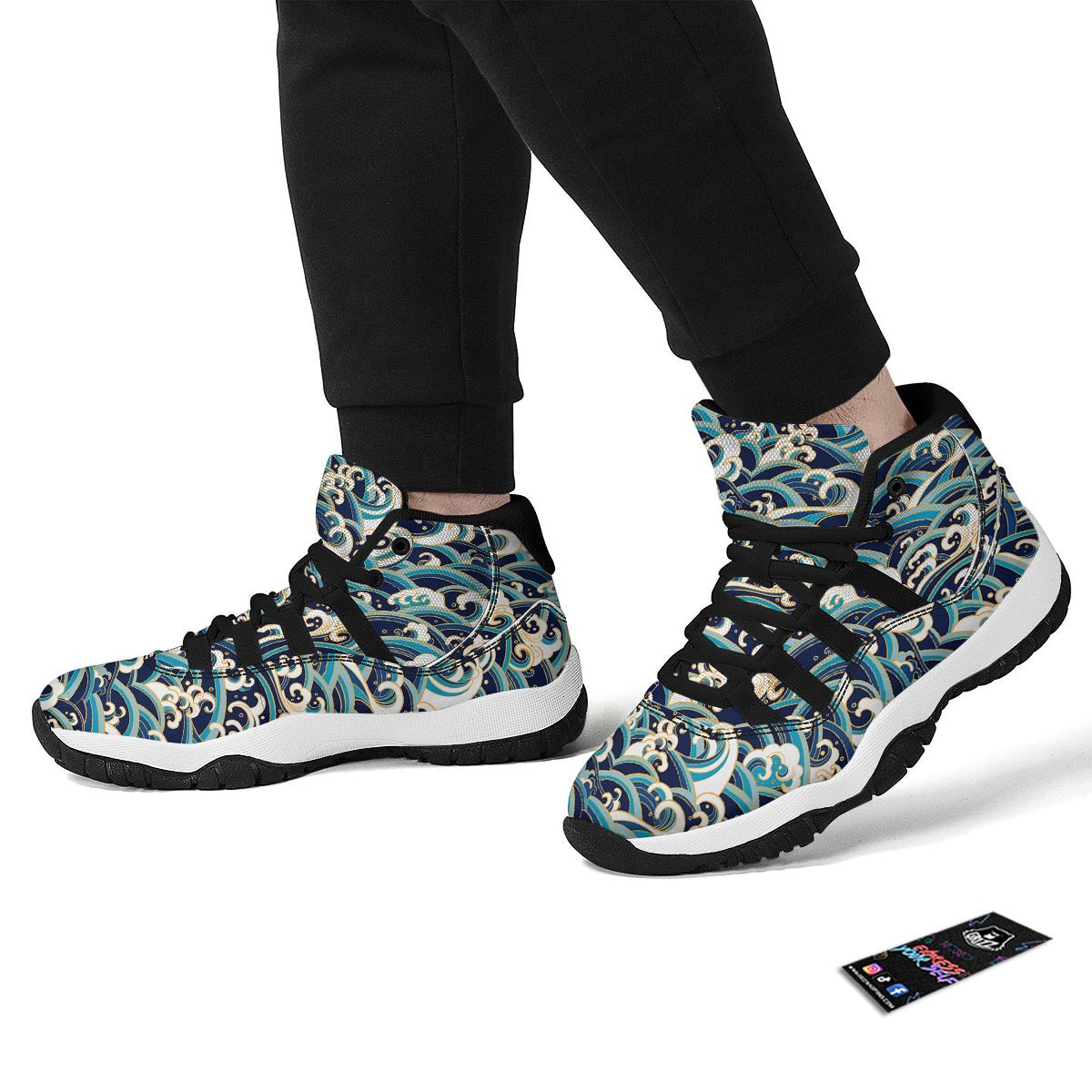 Surfing Sea Wave Print Pattern Black Bball Shoes-grizzshop