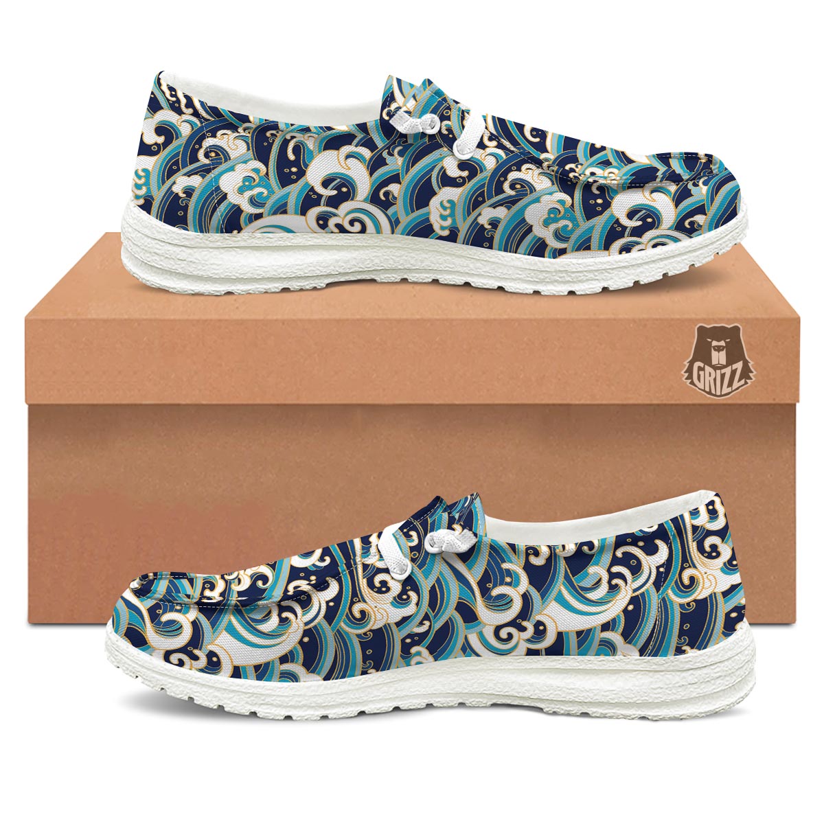 Surfing Sea Wave Print Pattern Black Loafers-grizzshop