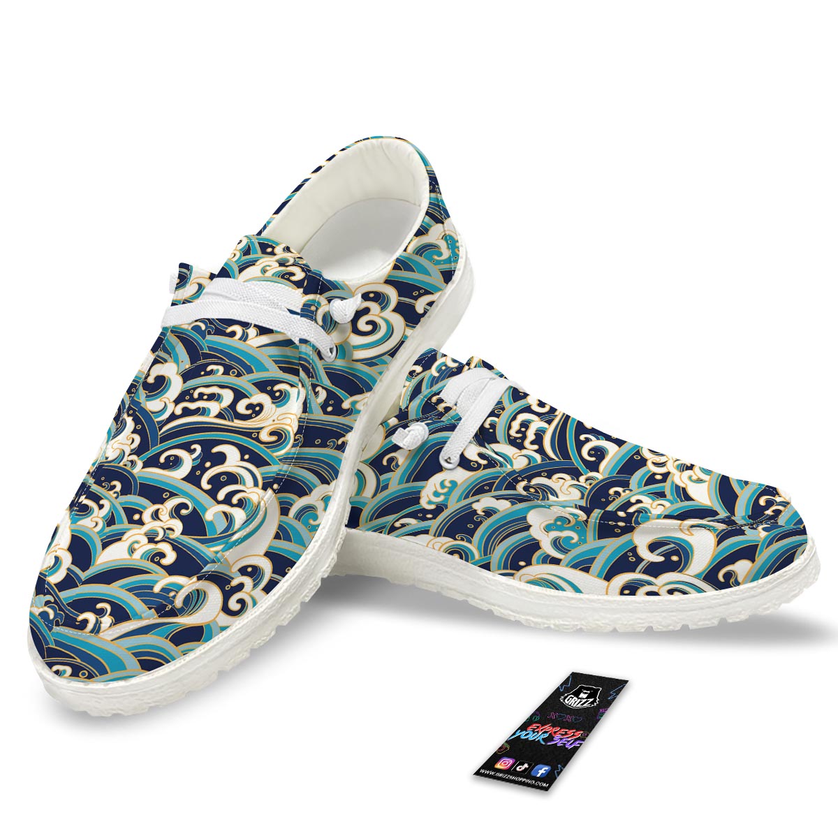 Surfing Sea Wave Print Pattern Black Loafers-grizzshop