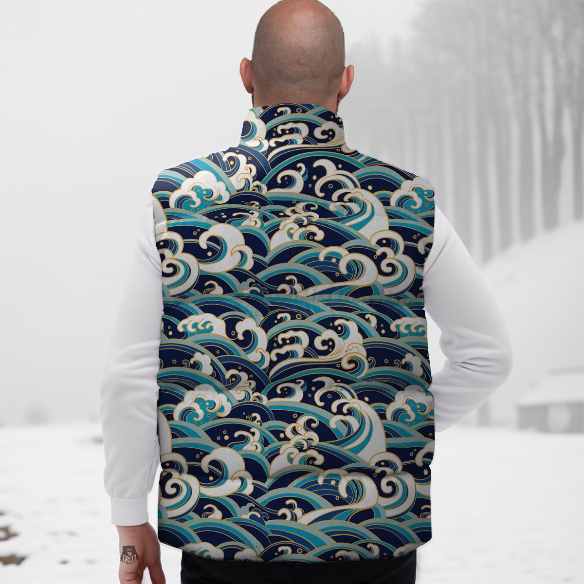 Surfing Sea Wave Print Pattern Down Vest
