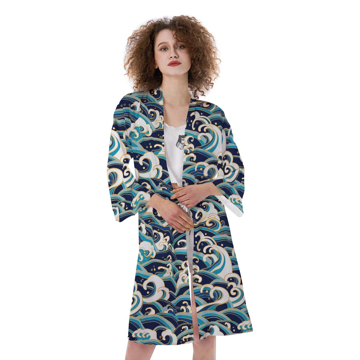 Surfing Sea Wave Print Pattern Kimono-grizzshop