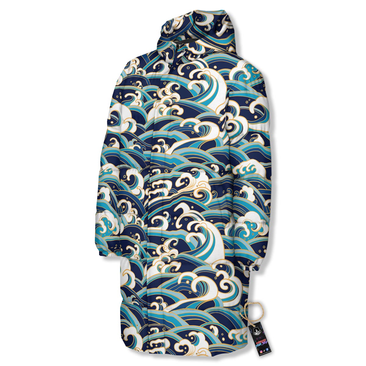 Surfing Sea Wave Print Pattern Long Down Jacket-grizzshop