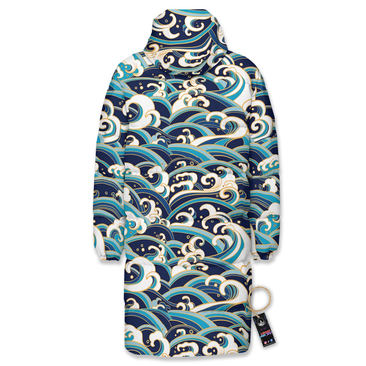 Surfing Sea Wave Print Pattern Long Down Jacket-grizzshop