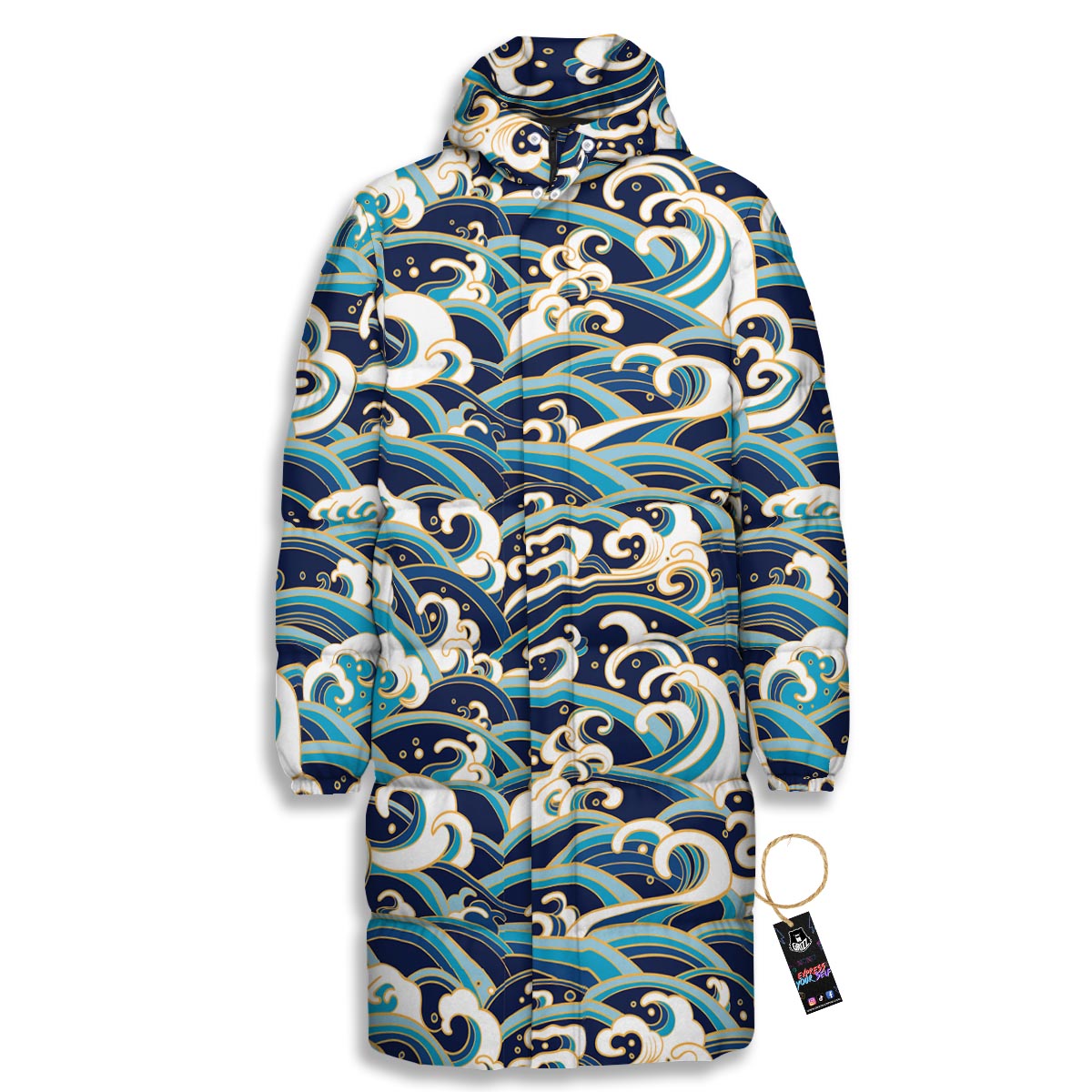 Surfing Sea Wave Print Pattern Long Down Jacket-grizzshop