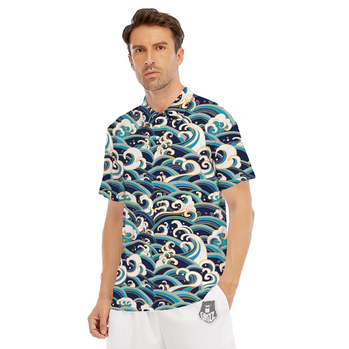 Surfing Sea Wave Print Pattern Men's Golf Shirts-grizzshop