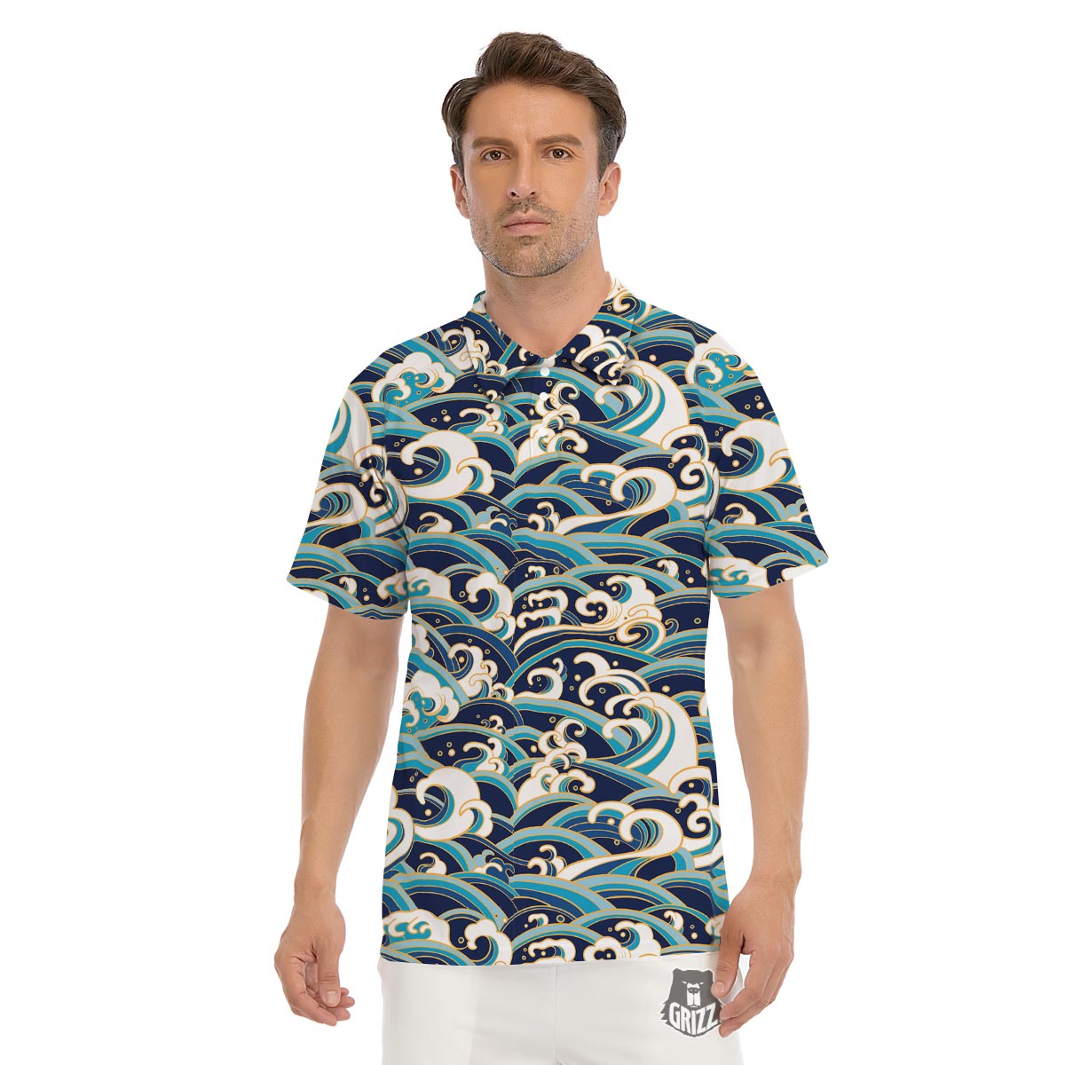 Surfing Sea Wave Print Pattern Men's Golf Shirts-grizzshop