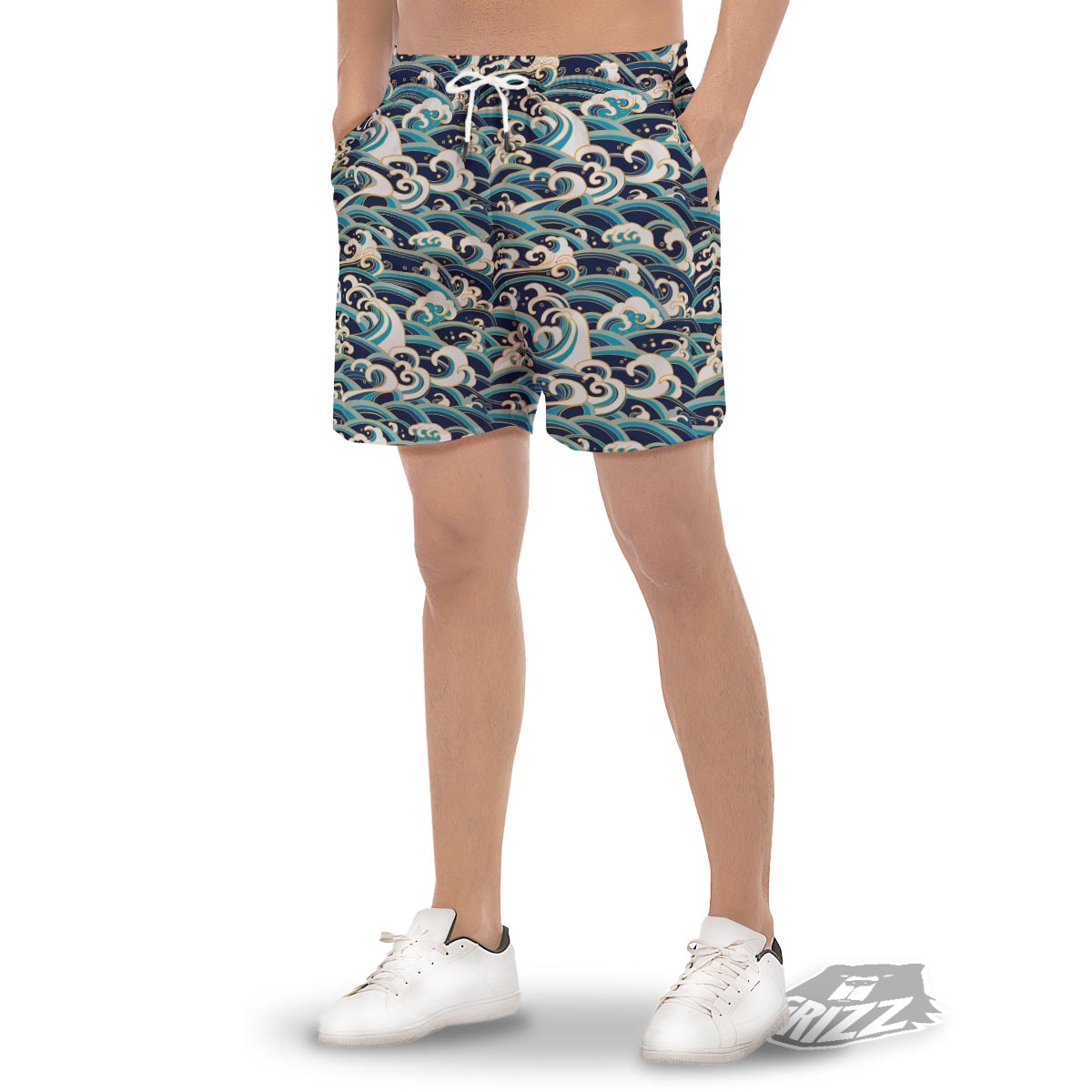 Surfing Sea Wave Print Pattern Men's Gym Shorts-grizzshop