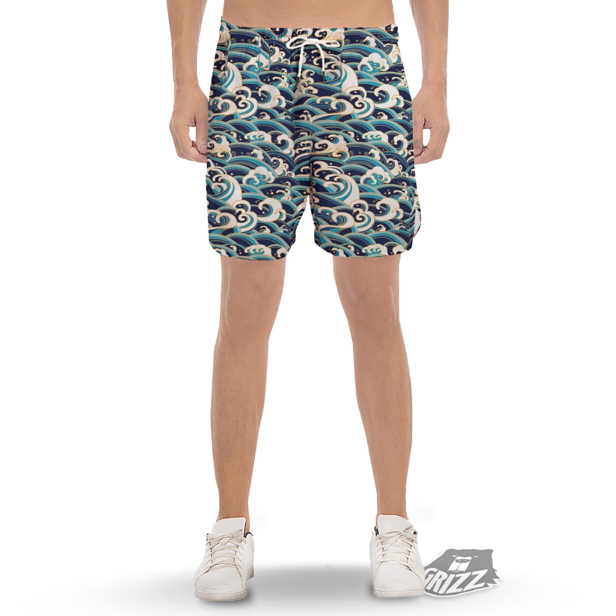 Surfing Sea Wave Print Pattern Men's Gym Shorts-grizzshop