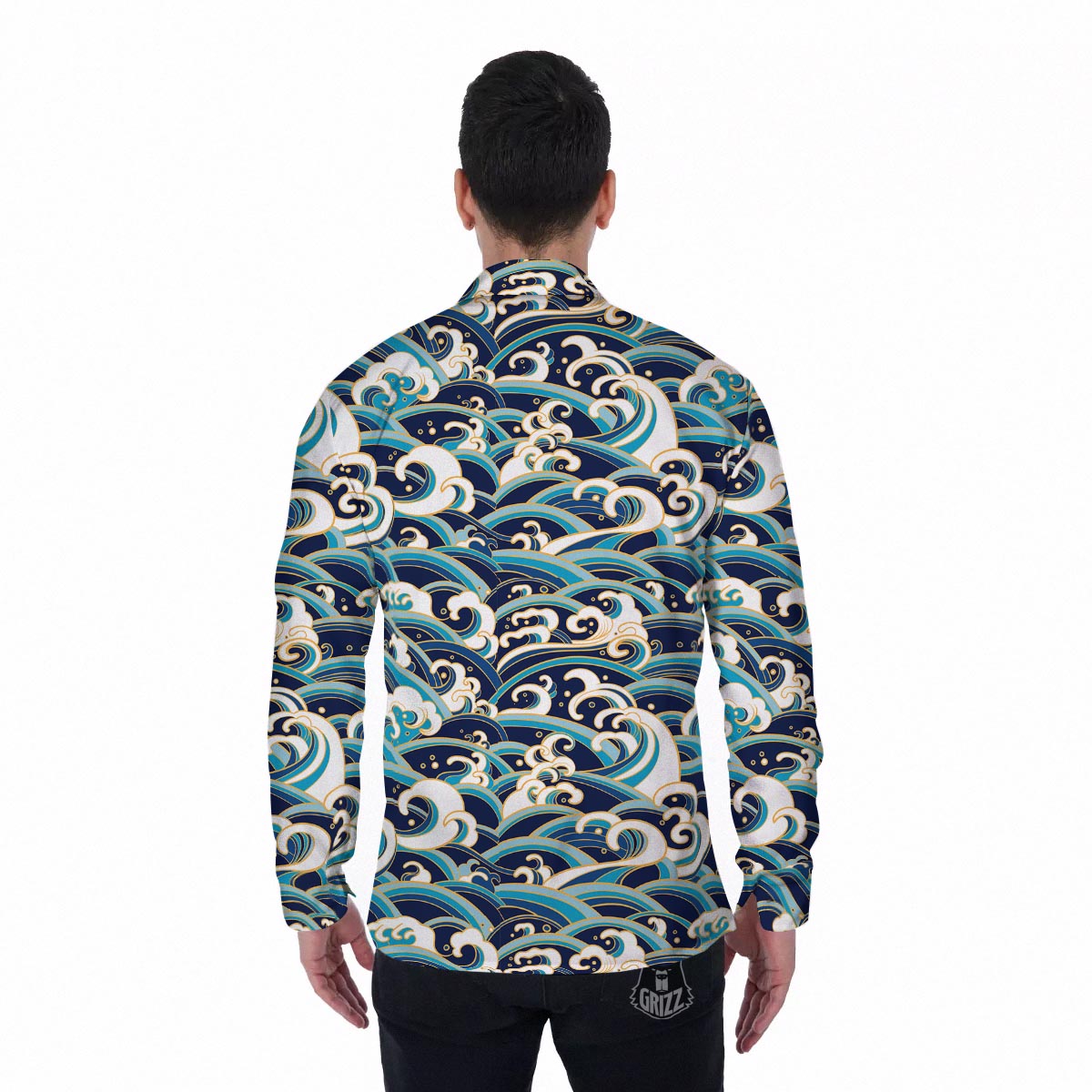 Surfing Sea Wave Print Pattern Men's Long Sleeve Shirts-grizzshop