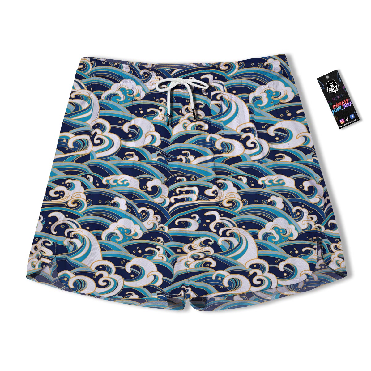 Surfing Sea Wave Print Pattern Men's Running Shorts-grizzshop