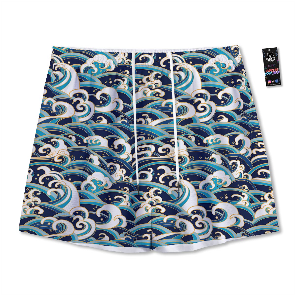 Surfing Sea Wave Print Pattern Mesh Shorts