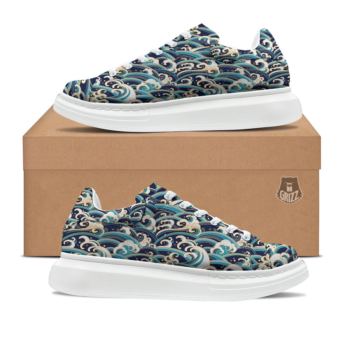 Surfing Sea Wave Print Pattern Platform Shoes-grizzshop