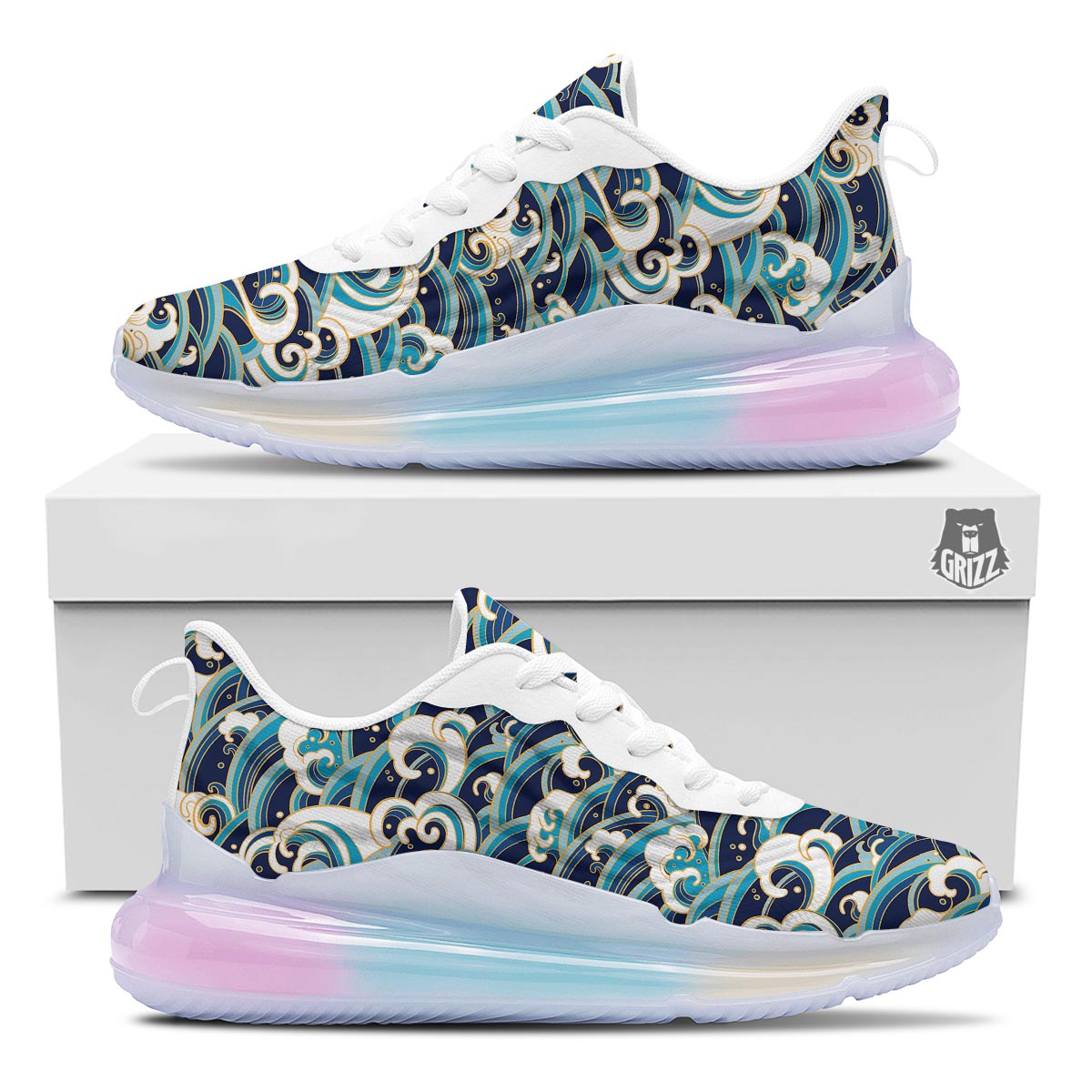 Surfing Sea Wave Print Pattern Running Sneakers-grizzshop