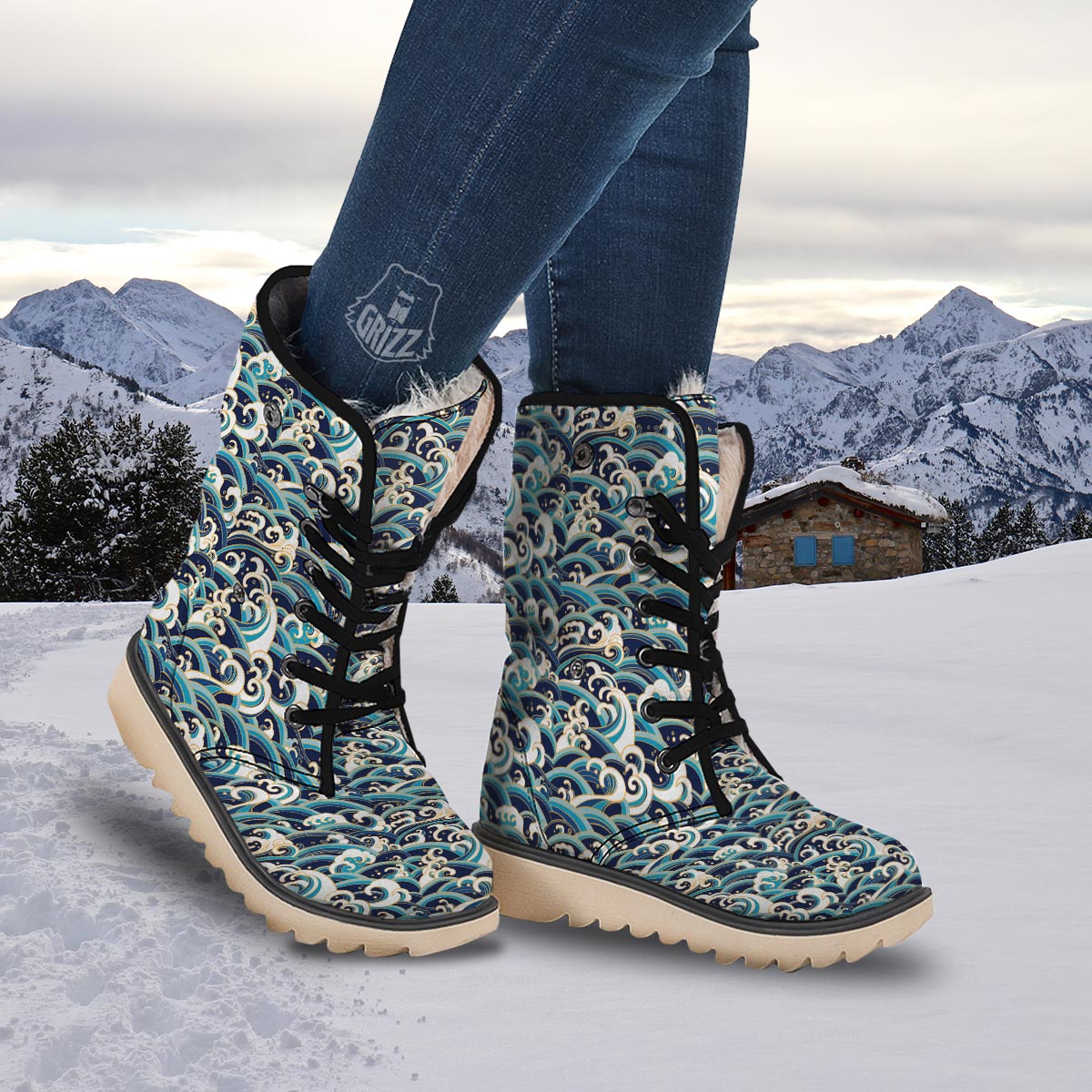 Surfing Sea Wave Print Pattern Snow Boots-grizzshop