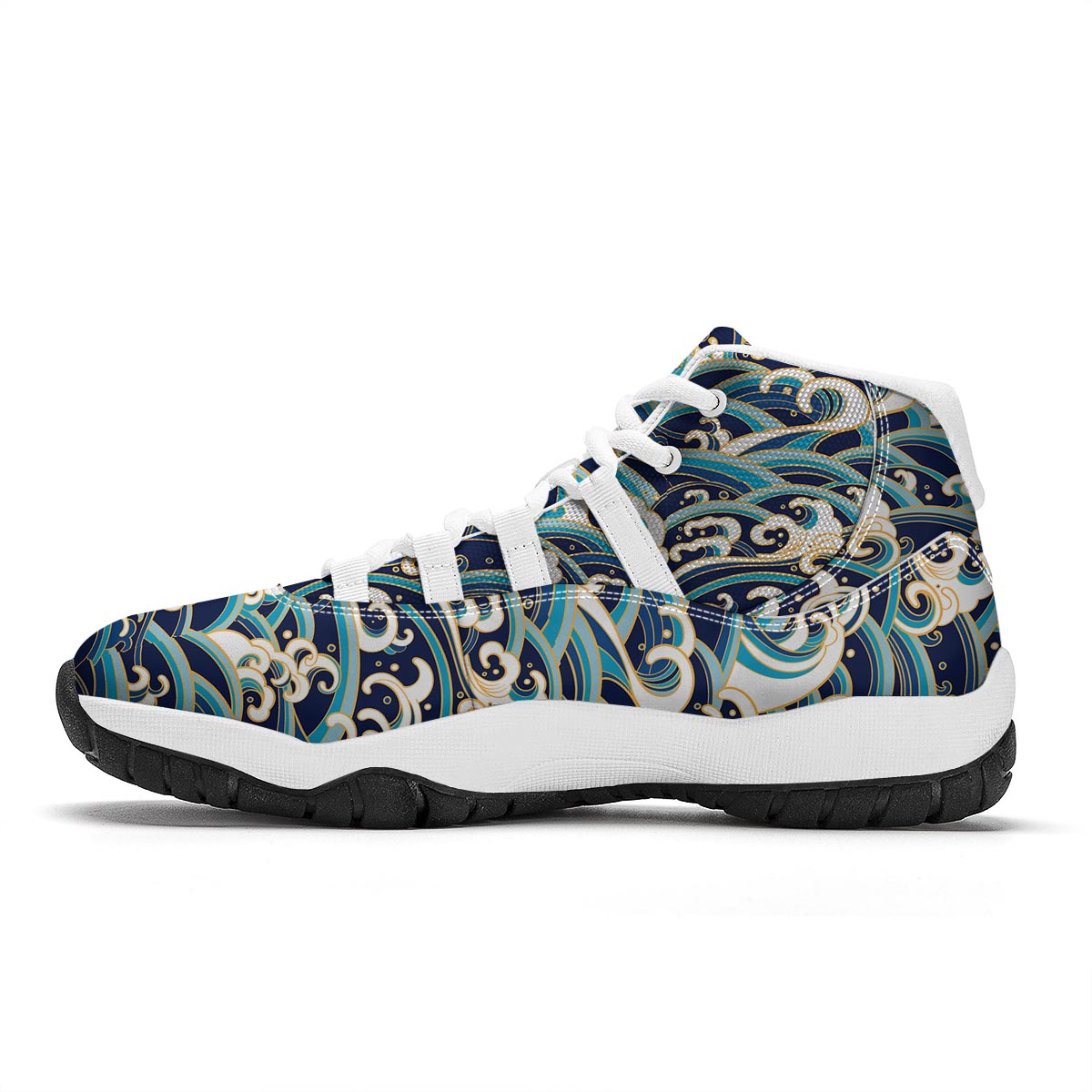 Surfing Sea Wave Print Pattern White Bball Shoes-grizzshop