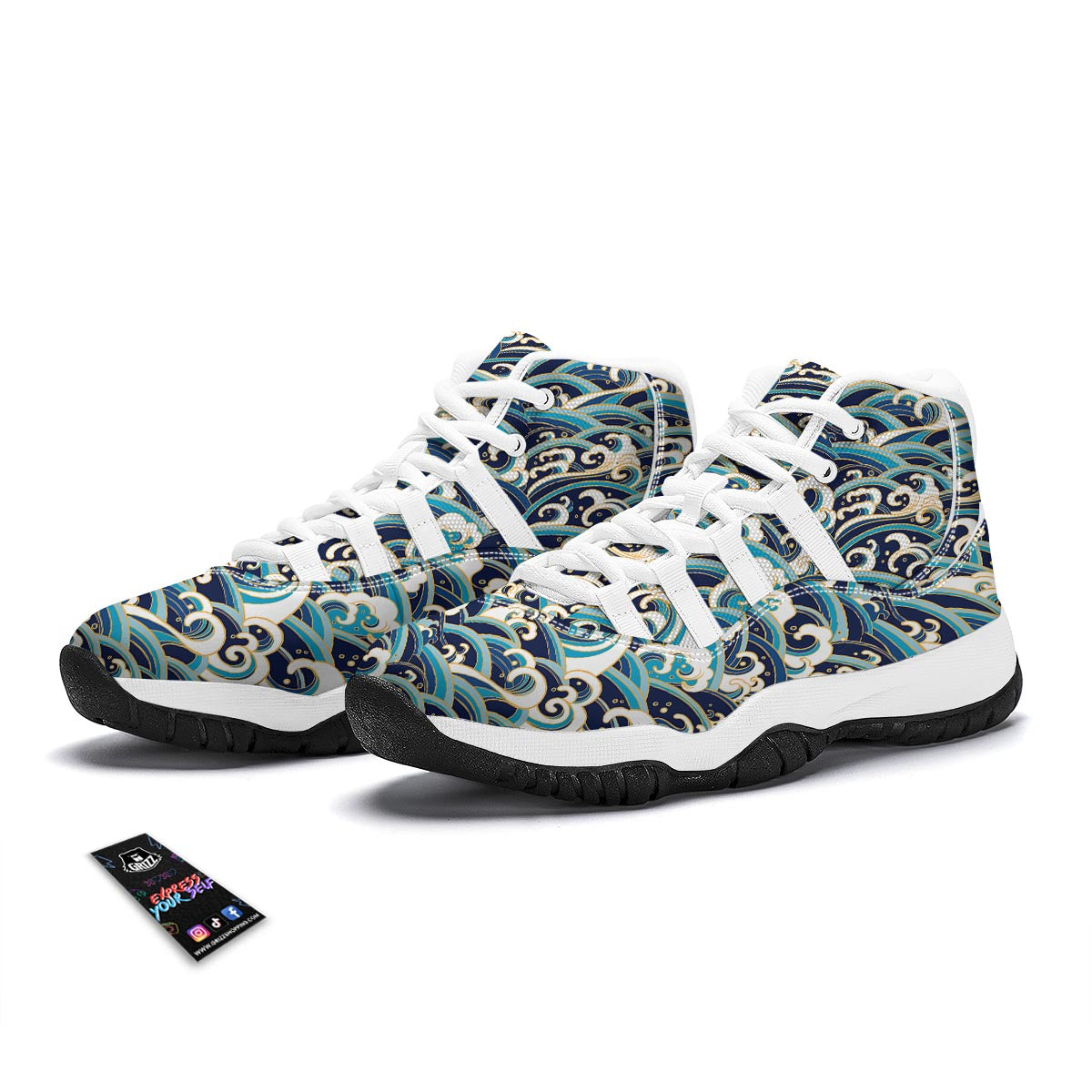 Surfing Sea Wave Print Pattern White Bball Shoes-grizzshop