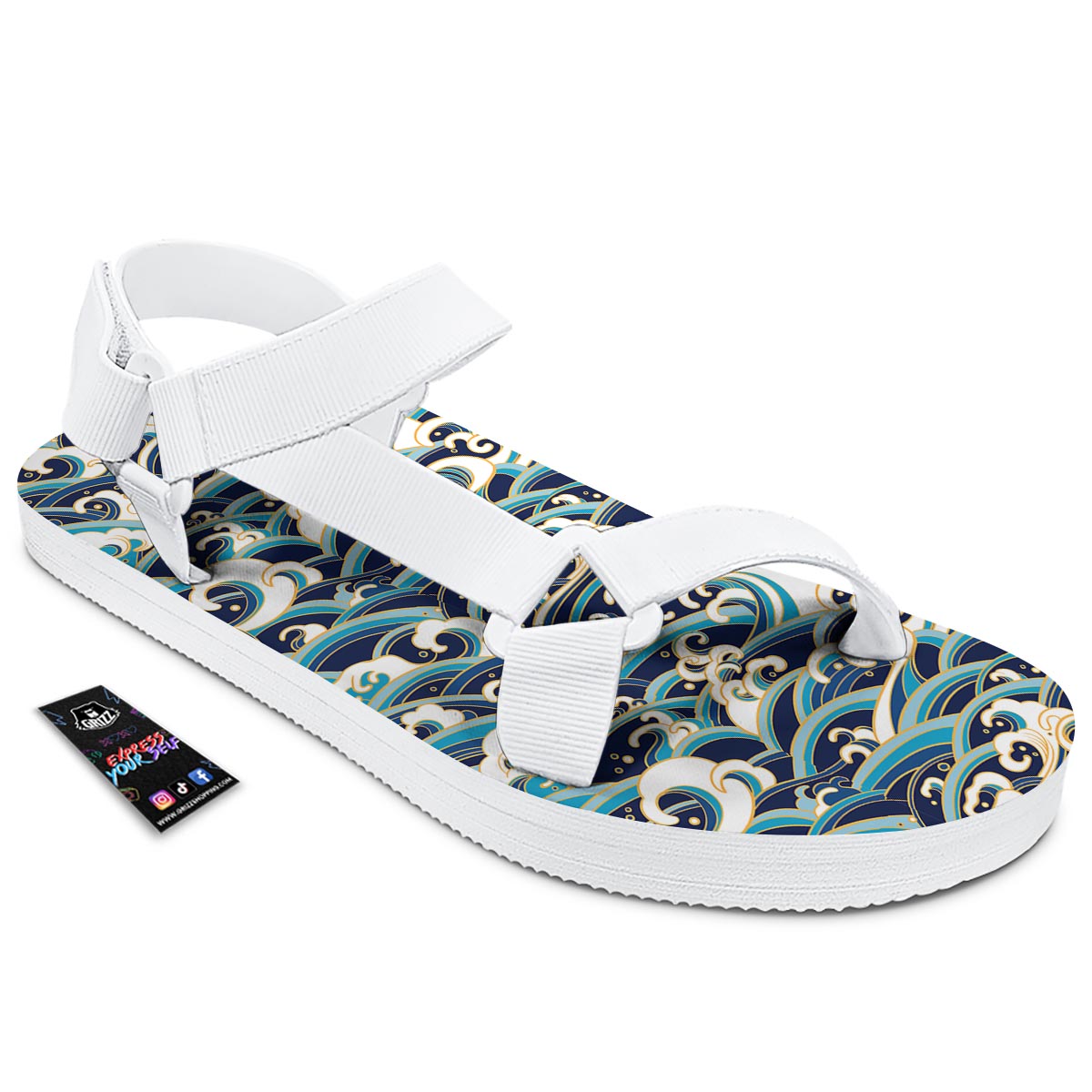 Surfing Sea Wave Print Pattern White Open Toe Sandals-grizzshop