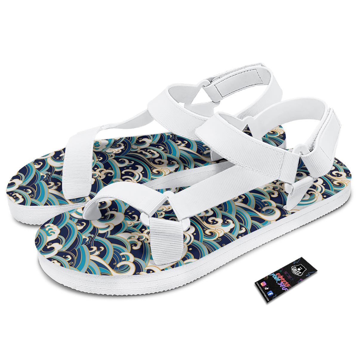 Surfing Sea Wave Print Pattern White Open Toe Sandals-grizzshop