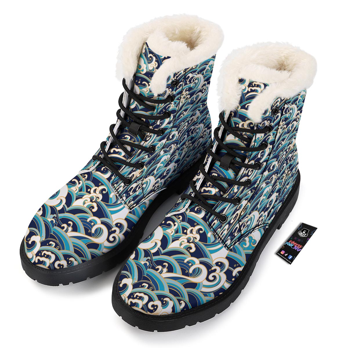 Surfing Sea Wave Print Pattern Winter Boots-grizzshop