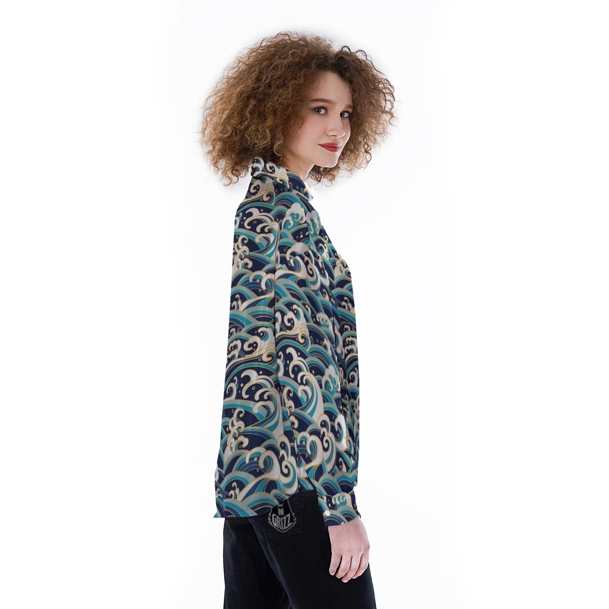 Surfing Sea Wave Print Pattern Women's Long Sleeve Shirts-grizzshop