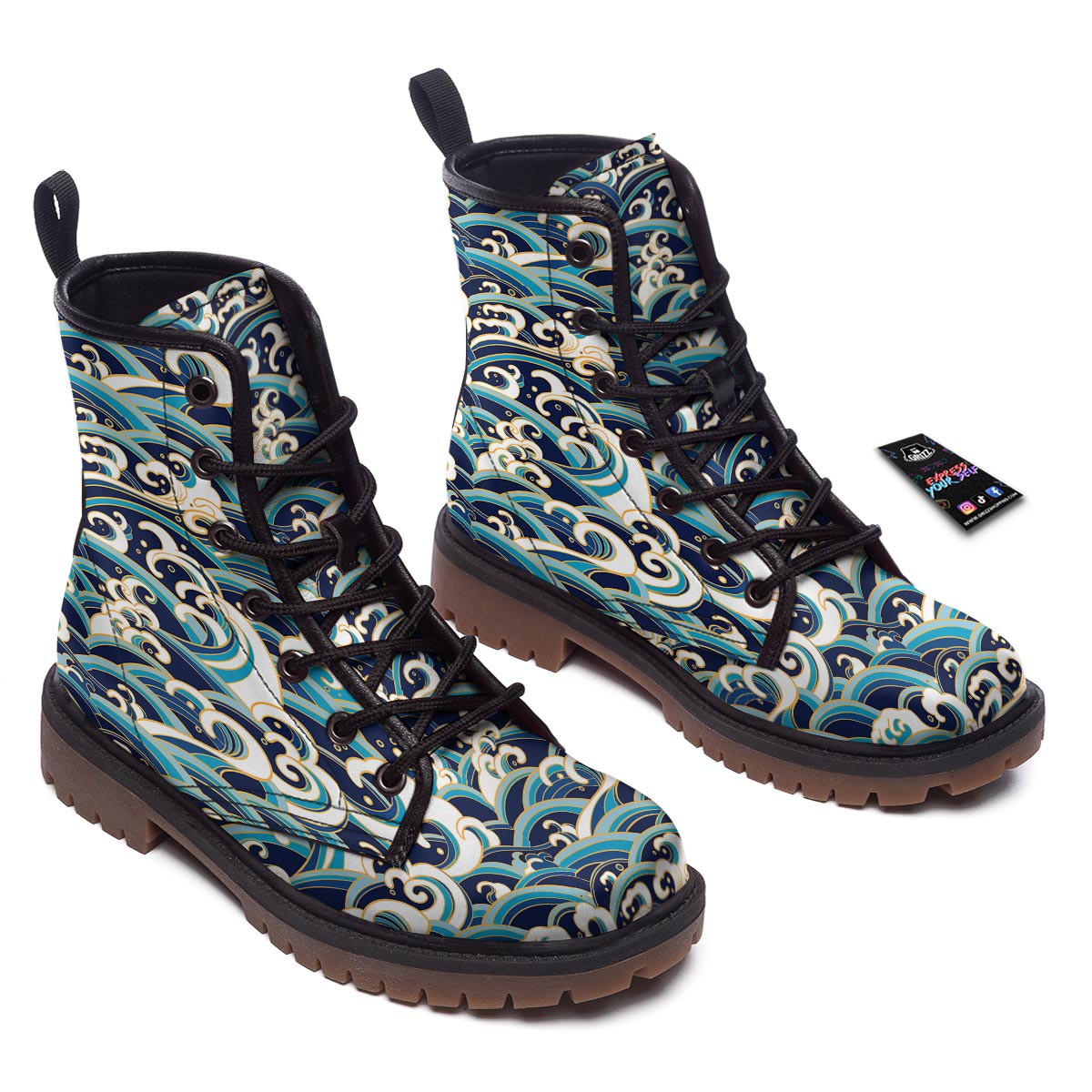 Surfing Sea Wave Print Pattern Work Boots-grizzshop