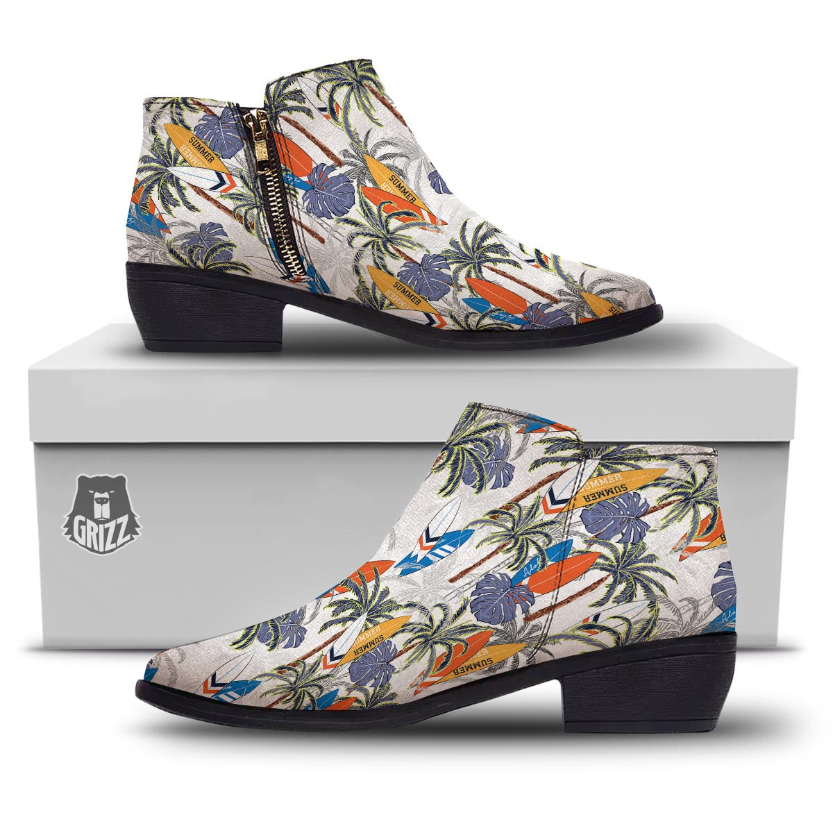 Surfing Summer Print Pattern Ankle Boots-grizzshop