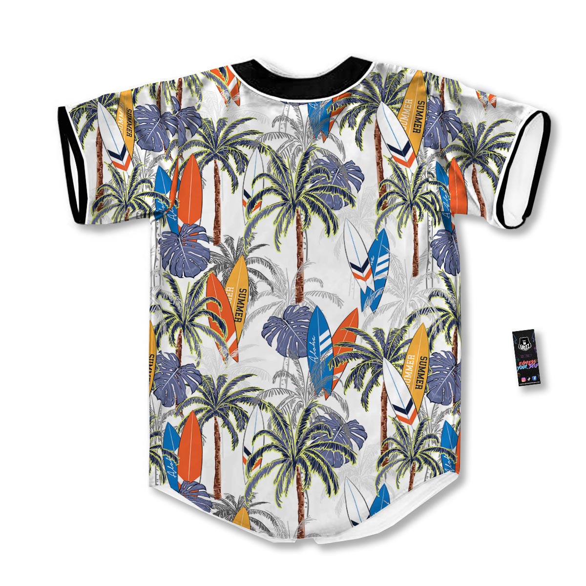 Surfing Summer Print Pattern Baseball Jersey-grizzshop