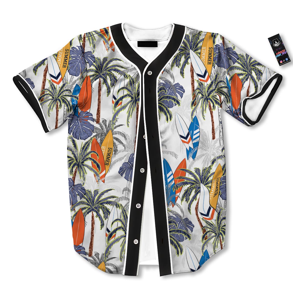 Surfing Summer Print Pattern Baseball Jersey-grizzshop