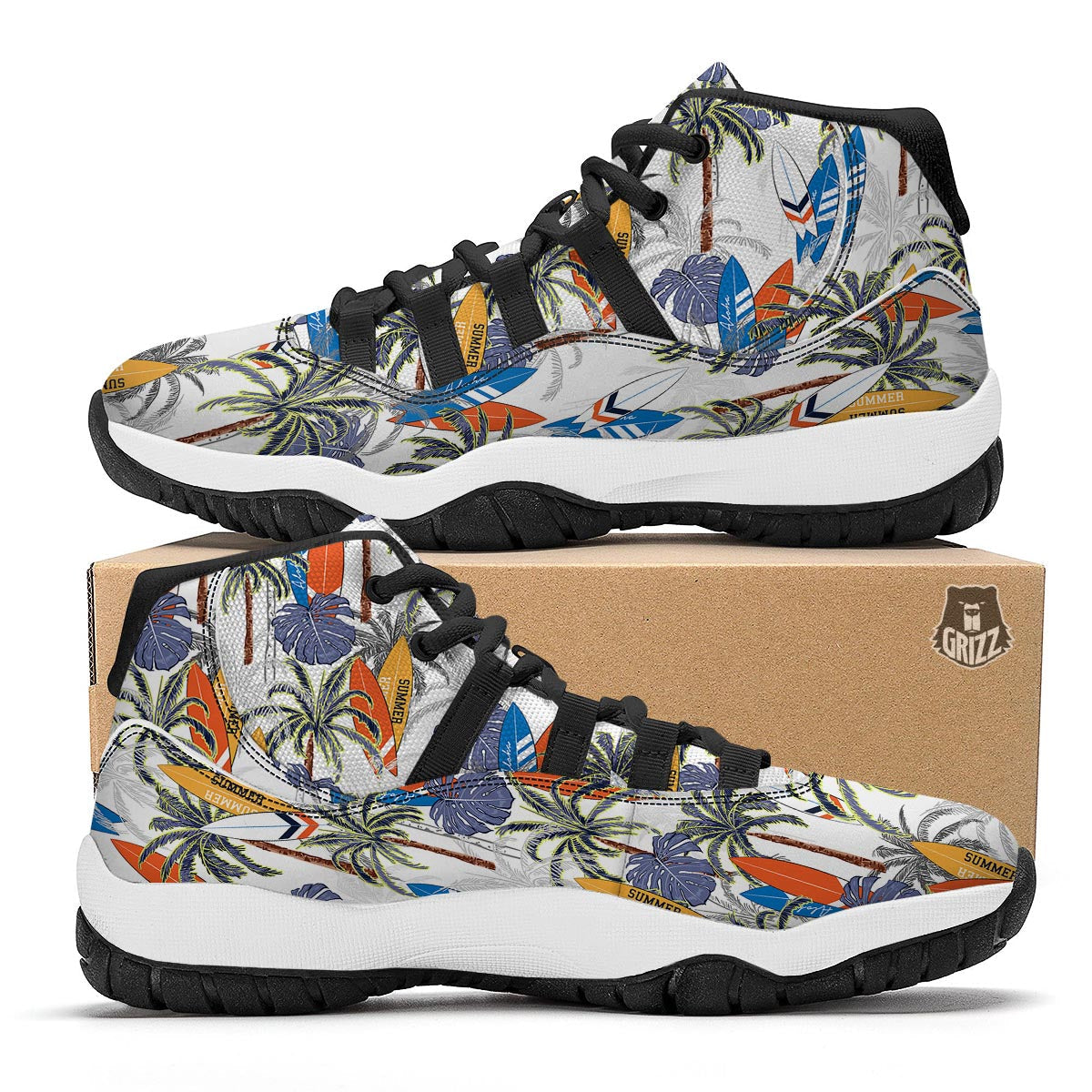 Surfing Summer Print Pattern Black Bball Shoes-grizzshop