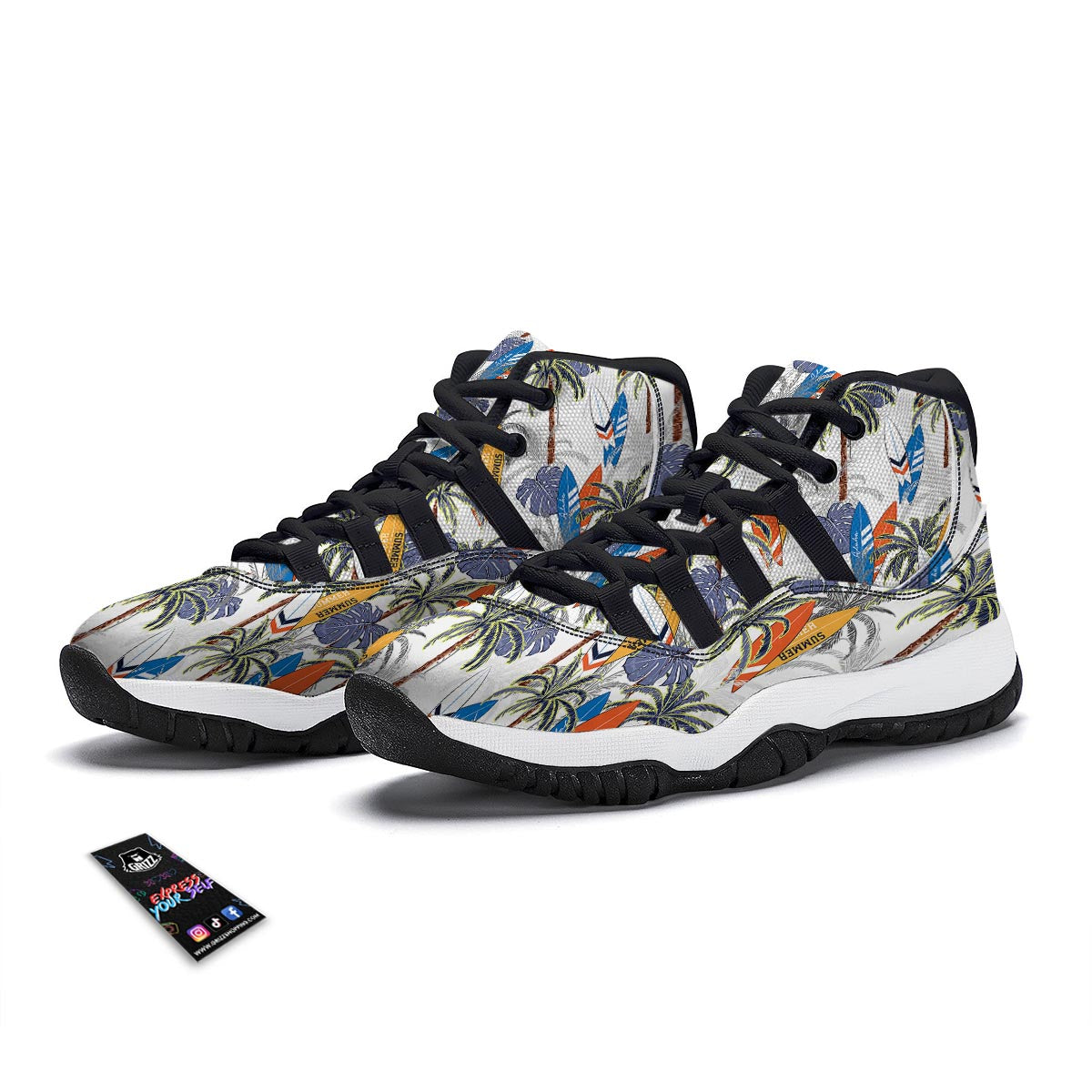 Surfing Summer Print Pattern Black Bball Shoes-grizzshop