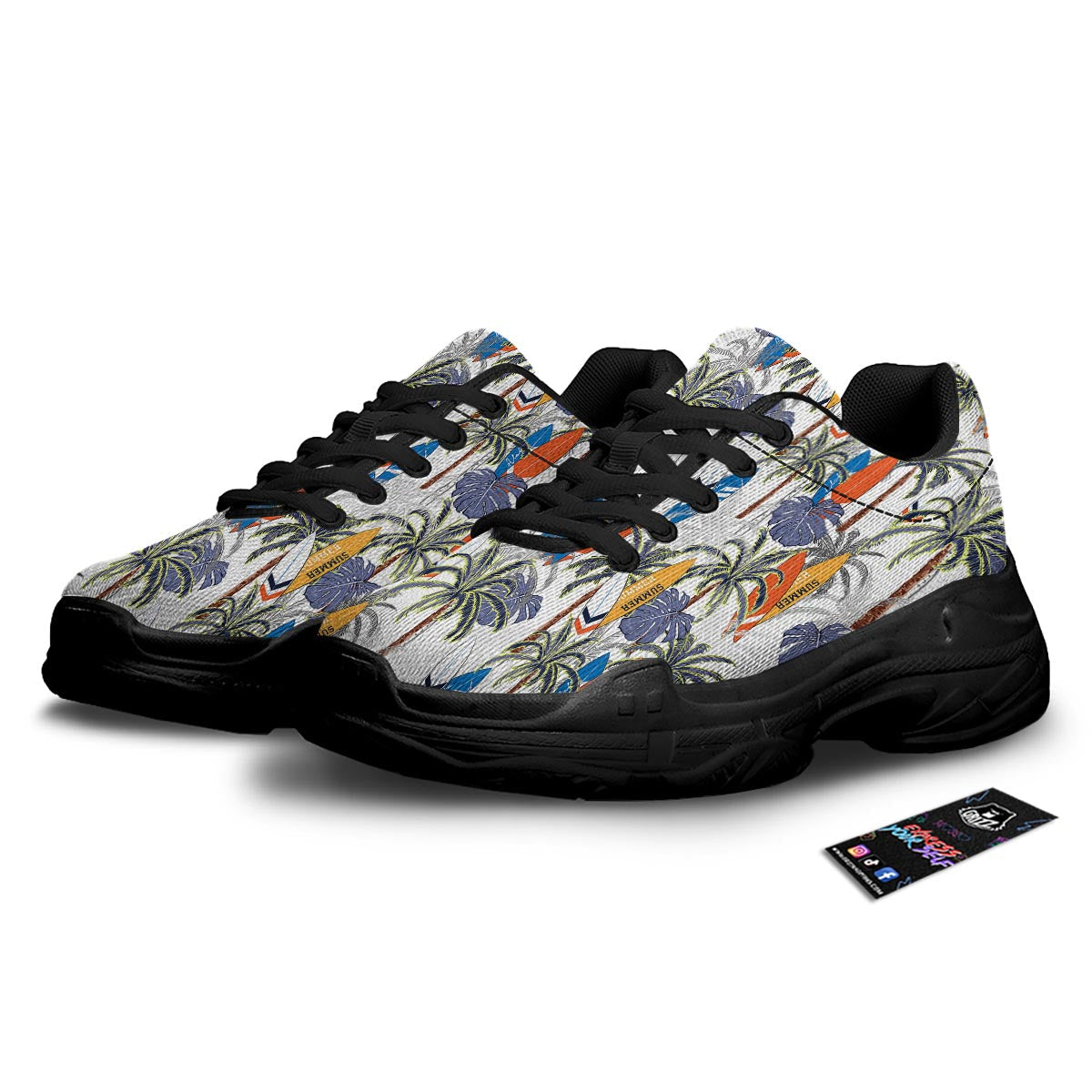 Surfing Summer Print Pattern Black Chunky Shoes-grizzshop
