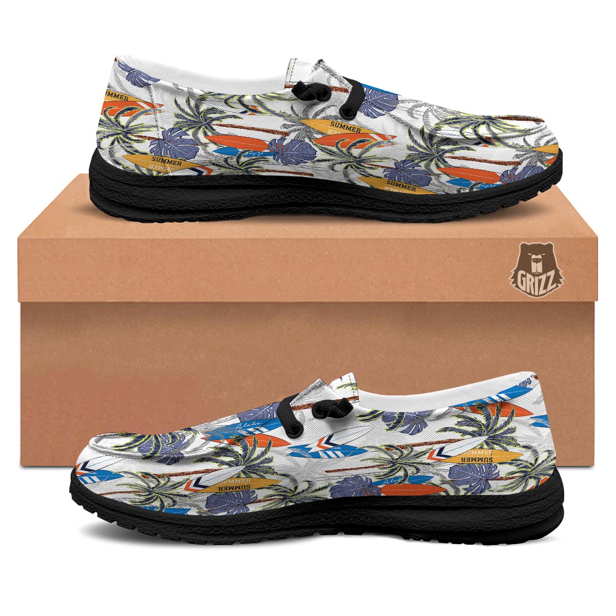 Surfing Summer Print Pattern Black Loafers-grizzshop