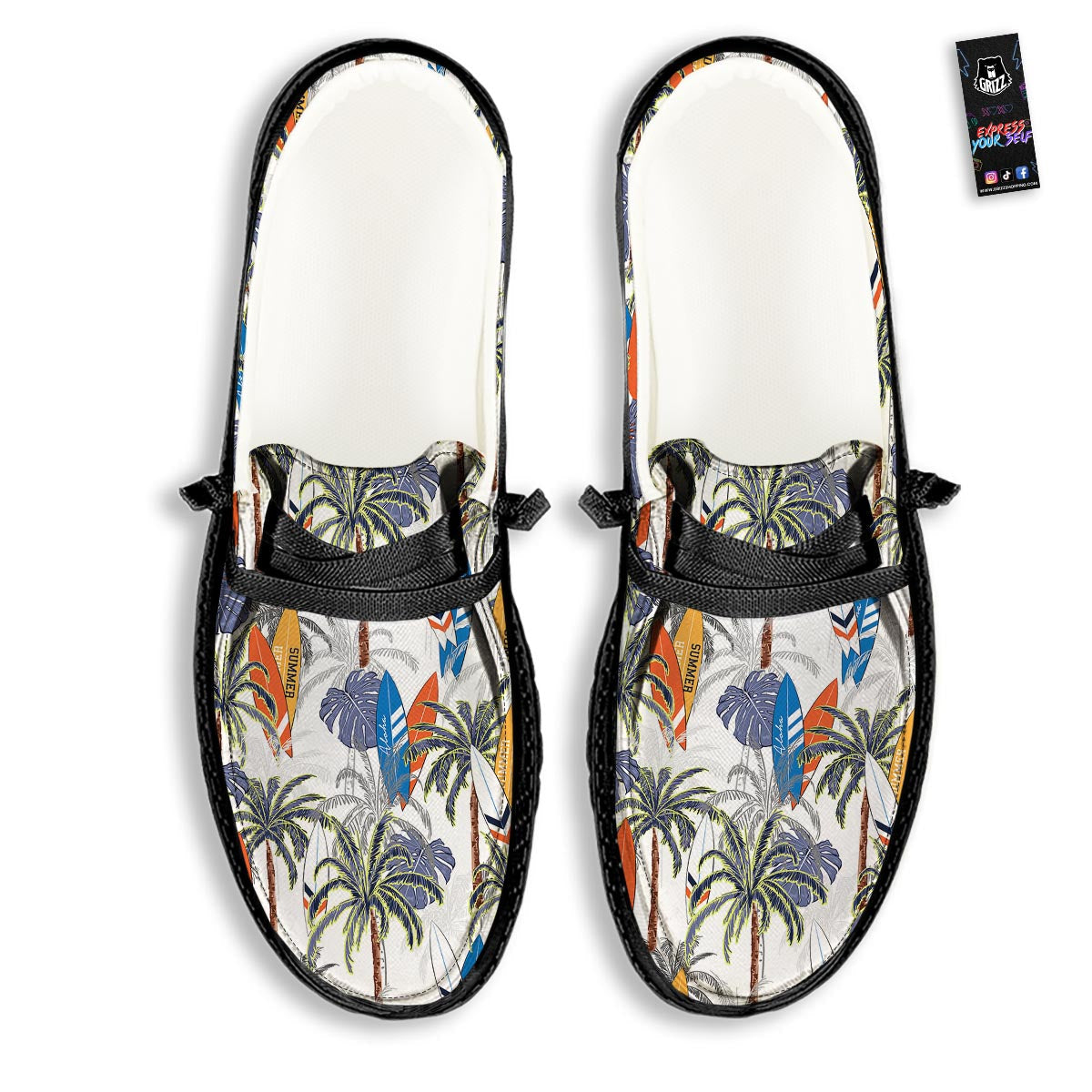 Surfing Summer Print Pattern Black Loafers-grizzshop