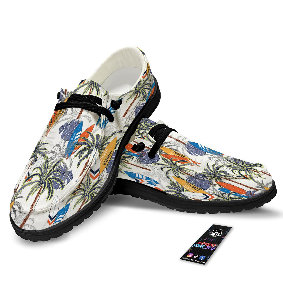 Surfing Summer Print Pattern Black Loafers-grizzshop