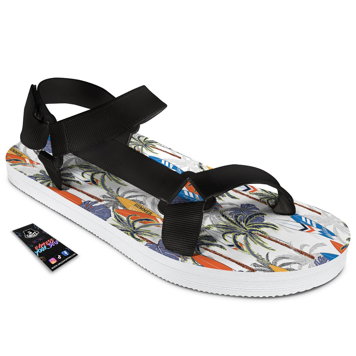 Surfing Summer Print Pattern Black Open Toe Sandals-grizzshop