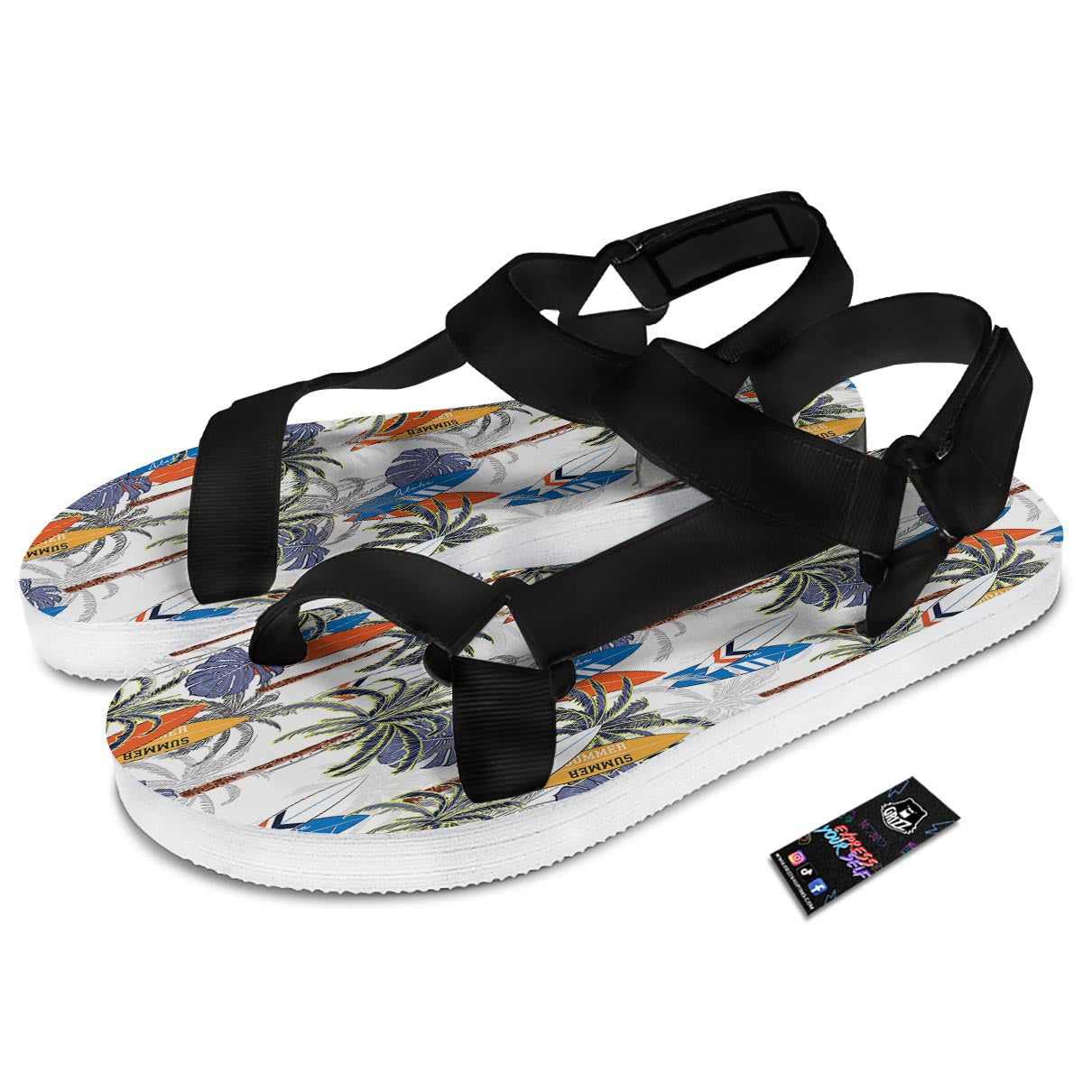 Surfing Summer Print Pattern Black Open Toe Sandals-grizzshop