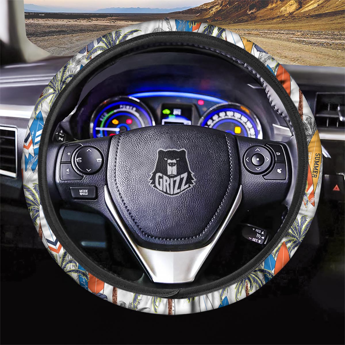 Surfing Summer Print Pattern Car Steering Wheel Cover-grizzshop