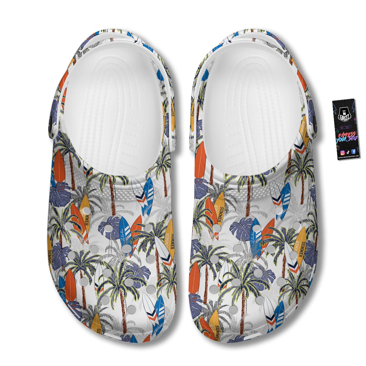 Surfing Summer Print Pattern Clog-grizzshop