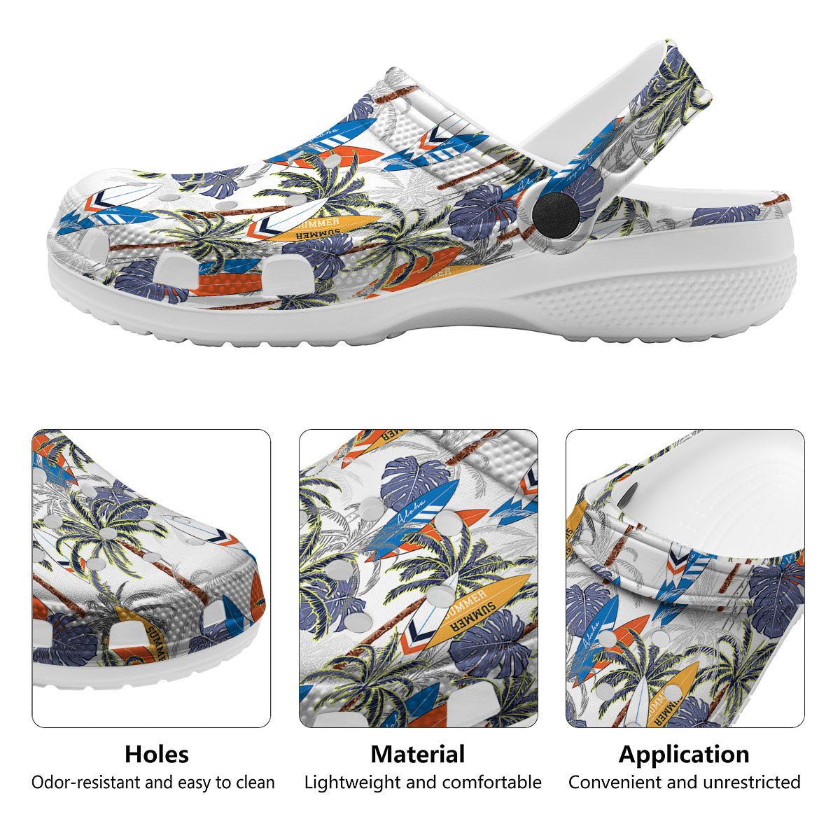 Surfing Summer Print Pattern Clog-grizzshop