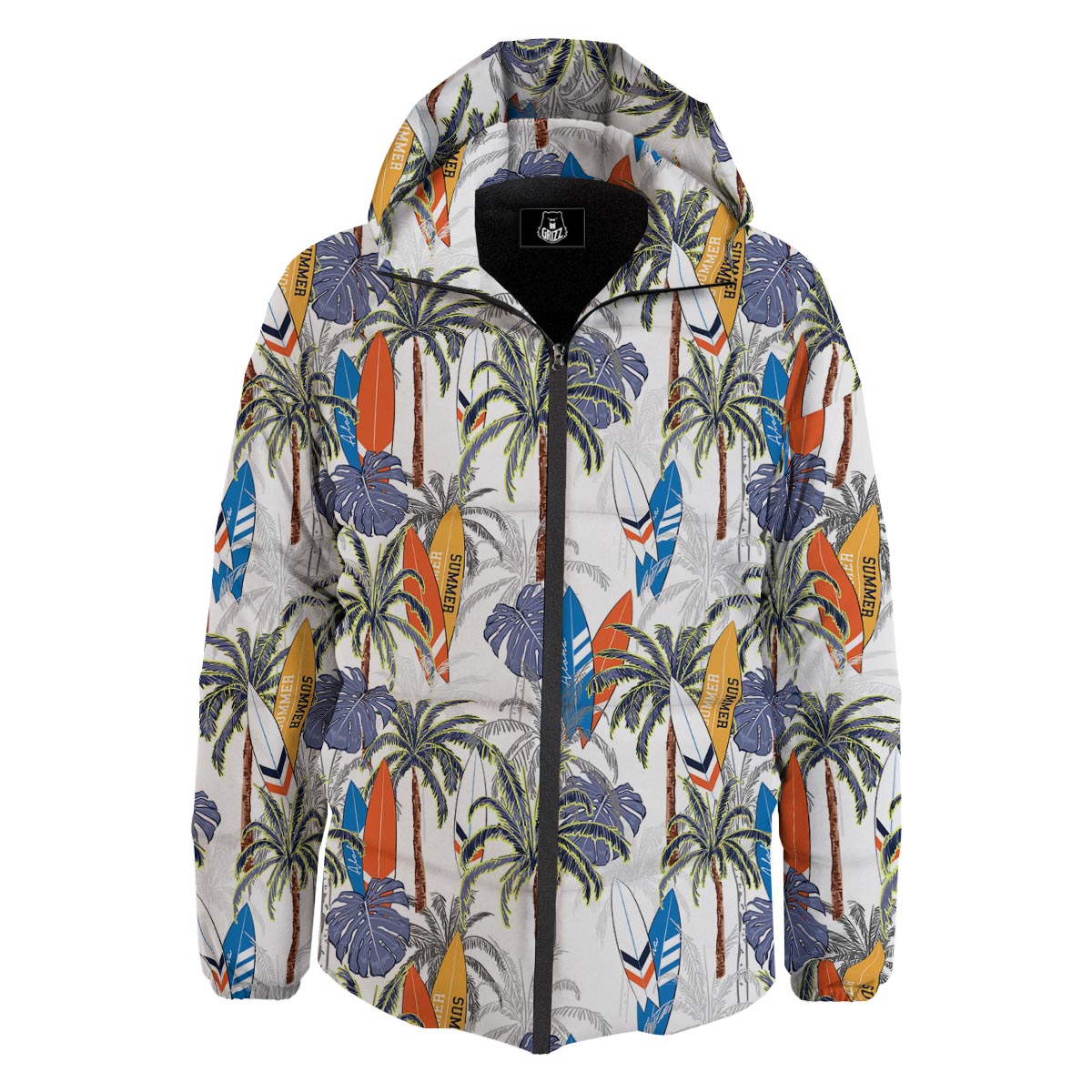 Surfing Summer Print Pattern Down Jacket-grizzshop