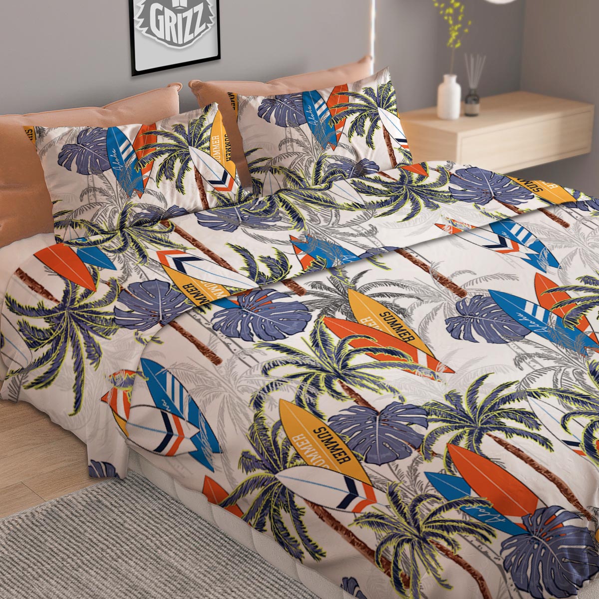 Surfing Summer Print Pattern Duvet Cover Bedding Set