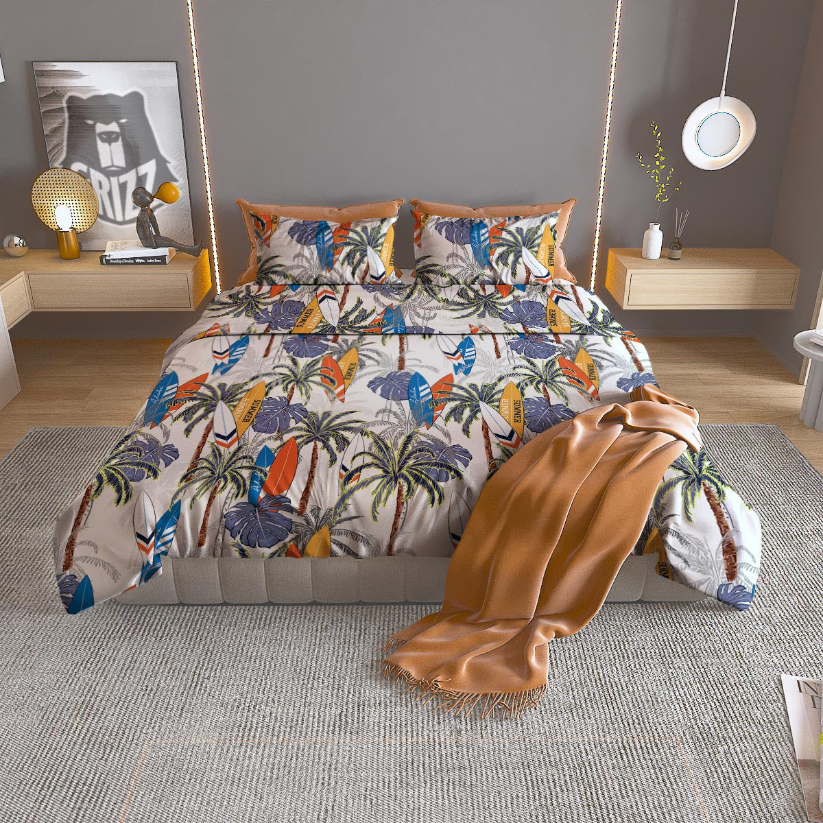 Surfing Summer Print Pattern Duvet Cover Bedding Set