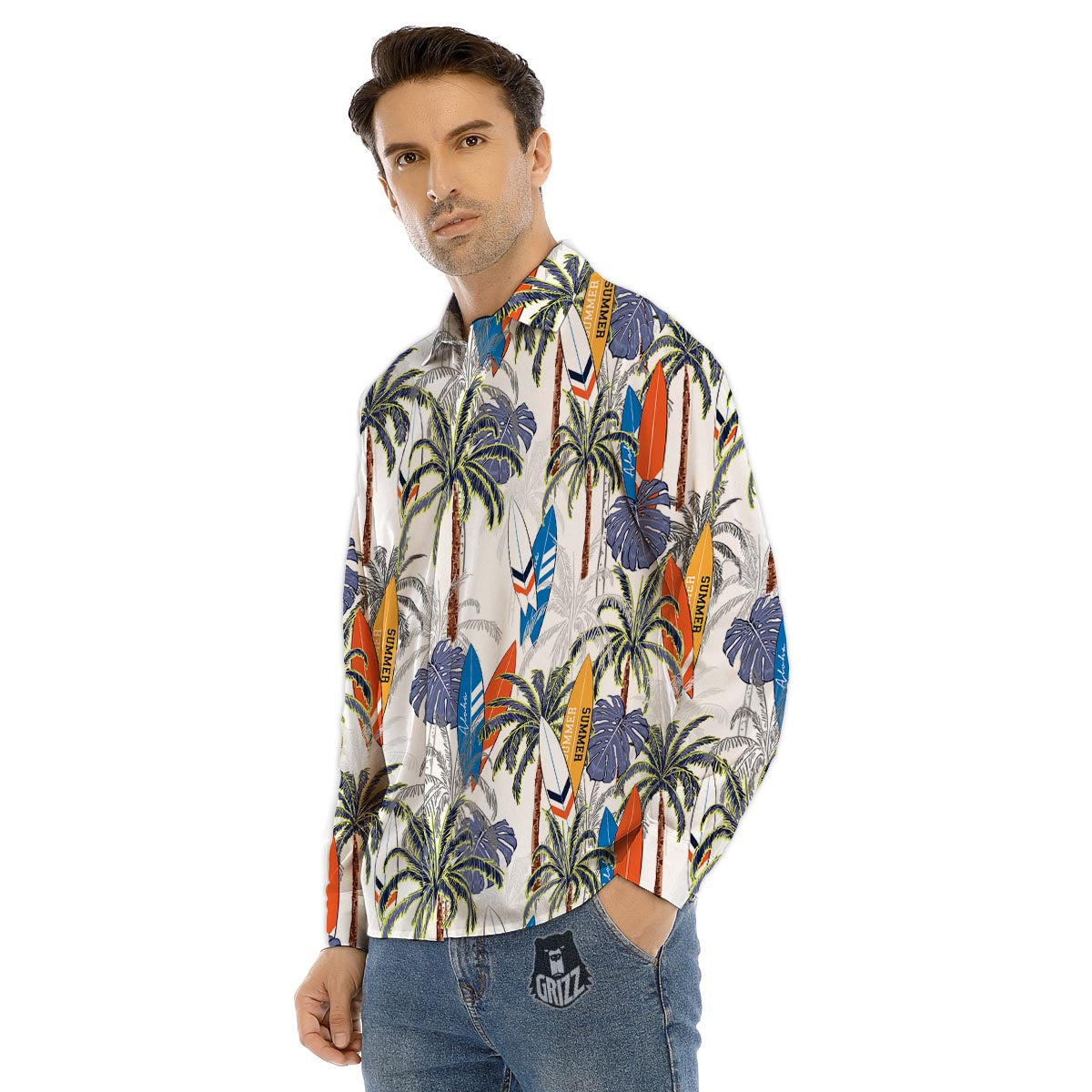 Surfing Summer Print Pattern Men's Dress Shirts-grizzshop