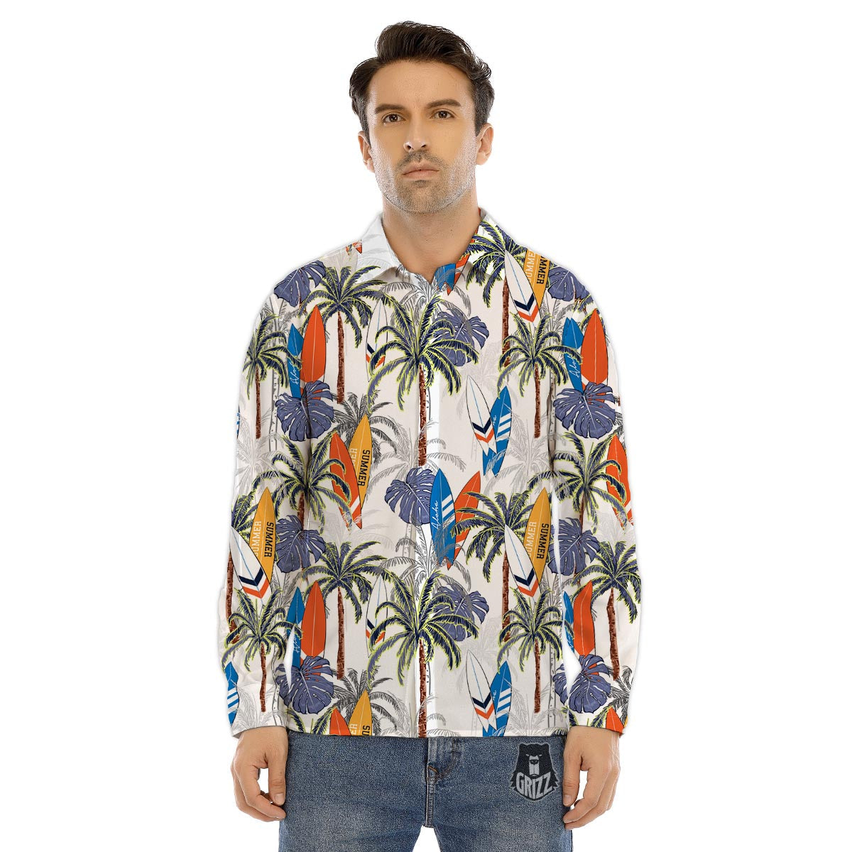 Surfing Summer Print Pattern Men's Dress Shirts-grizzshop