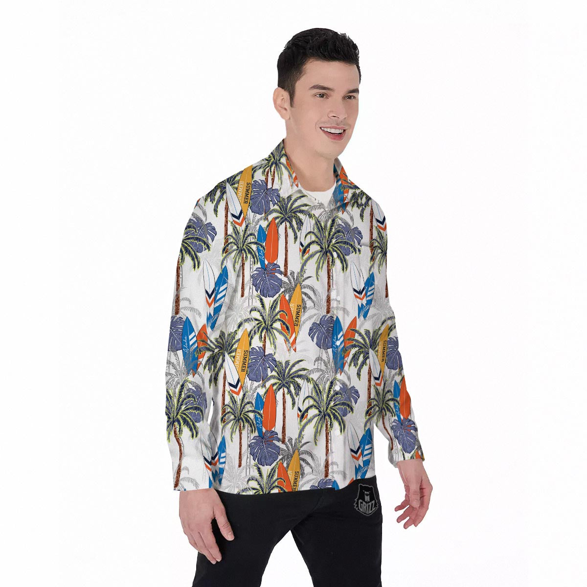 Surfing Summer Print Pattern Men's Long Sleeve Shirts-grizzshop