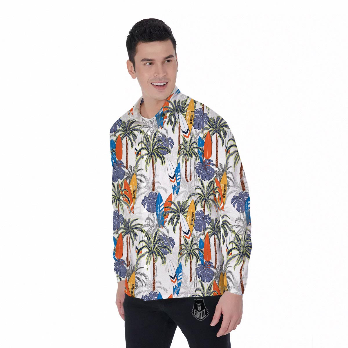 Surfing Summer Print Pattern Men's Long Sleeve Shirts-grizzshop
