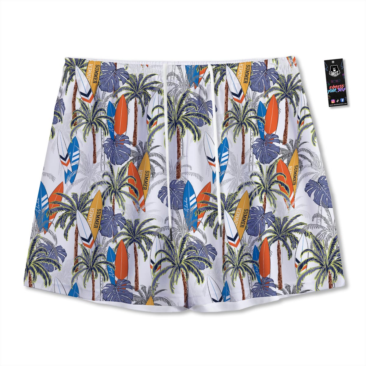Surfing Summer Print Pattern Mesh Shorts