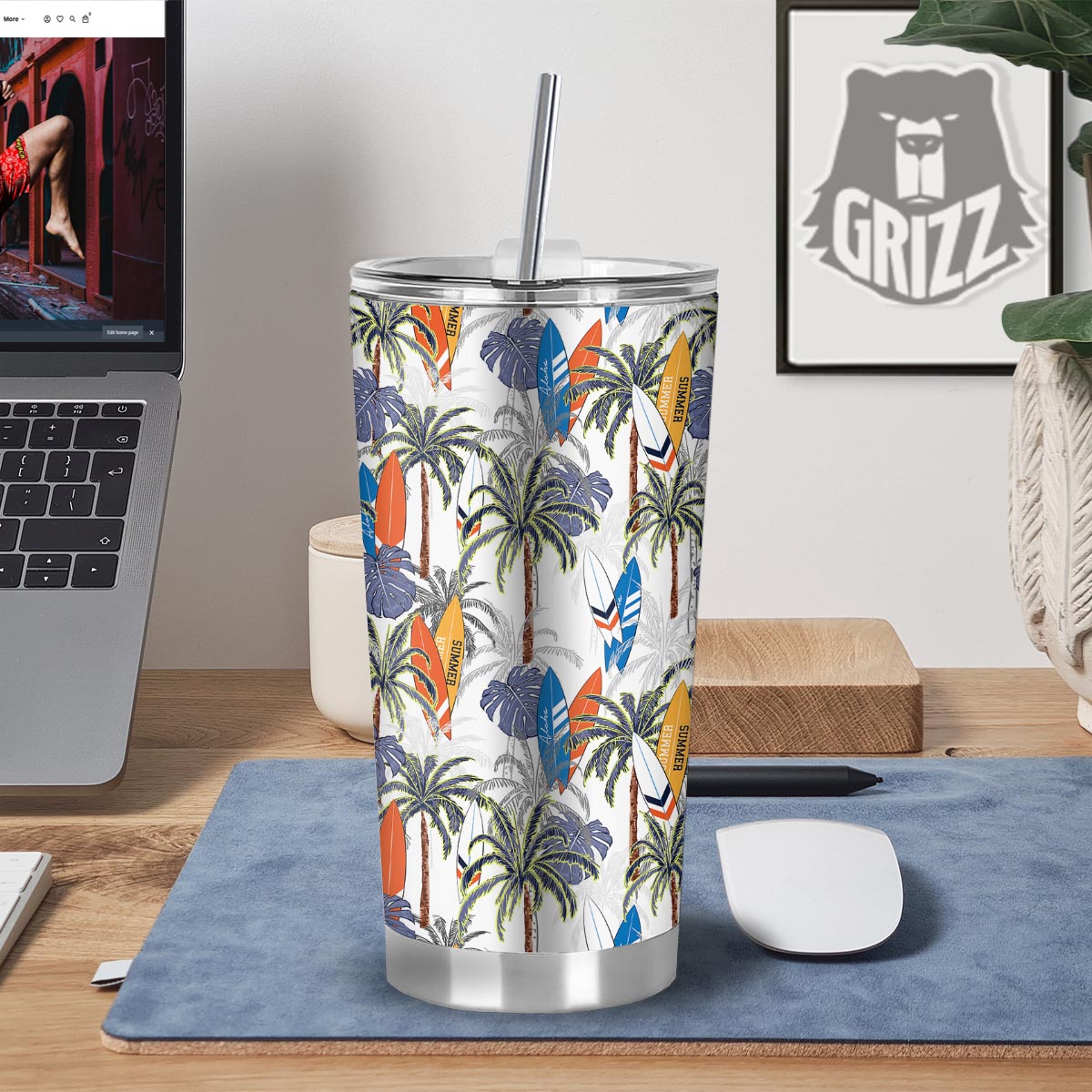 Surfing Summer Print Pattern Tumbler-grizzshop