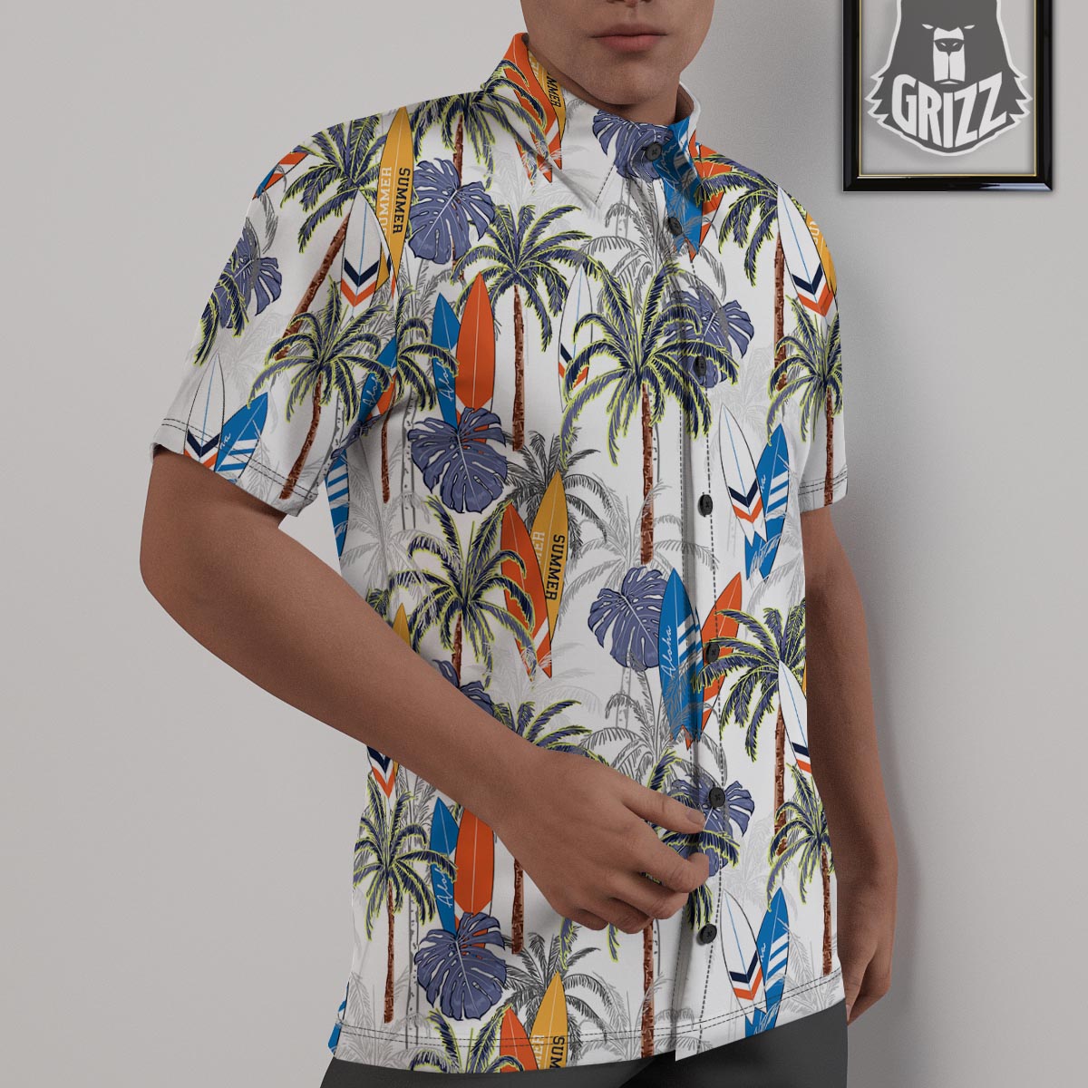 Surfing Summer Print Pattern Untucked Shirts-grizzshop