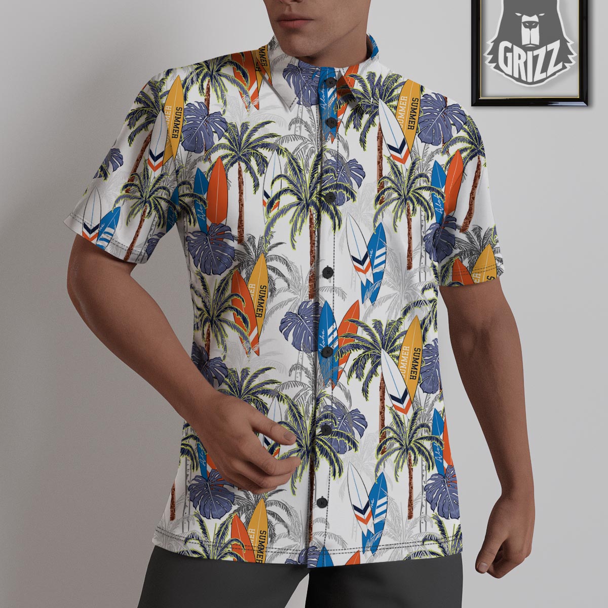 Surfing Summer Print Pattern Untucked Shirts-grizzshop